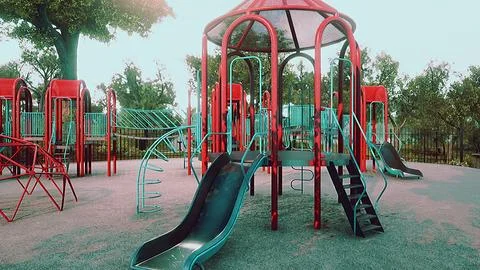 Concept to avoid public playgrounds by kids during the Covid-19 Stock Illustration