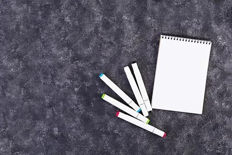 Concept back to school. Different supplies for sketch. School accessories. Stock Photos
