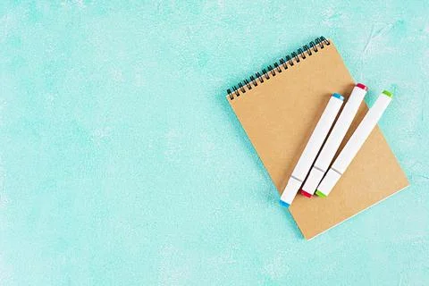 Concept back to school. Different supplies for sketch. School accessories. Stock Photos