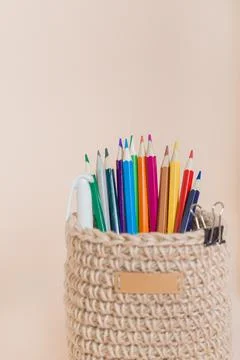 Concept back to school. Pencil on background with copy space. Stationery for Stock Photos