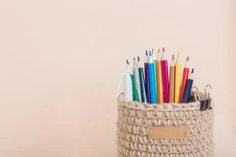 Concept back to school. Pencil on background with copy space. Stationery for Stock Photos