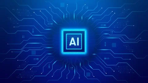 Concept background with AI microchip 库存插图