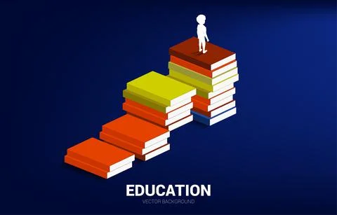 Concept background for power of knowledge. Silhouette of kid standing on stac Ilustração Stock
