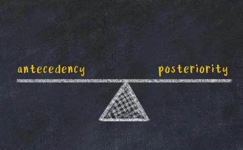 Concept of balance between antecedency and posteriority. Black chalboard with 스톡 사진