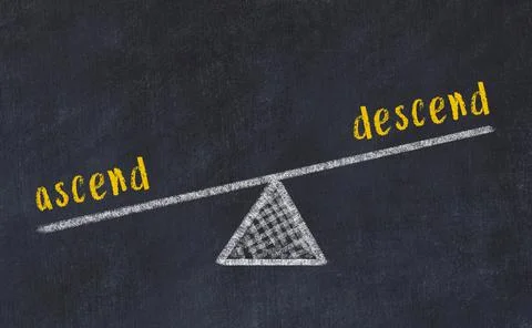 Concept of balance between ascend and descend. Black chalboard with sketch of Foto stock