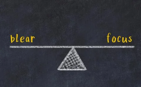 Concept of balance between blear and focus. Black chalboard with sketch of sc Stockillustratie