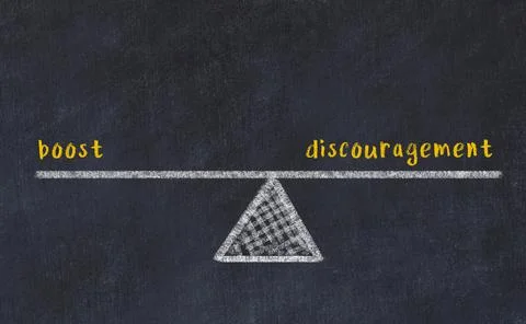 Concept of balance between boost and discouragement. Black chalboard with ske Фото
