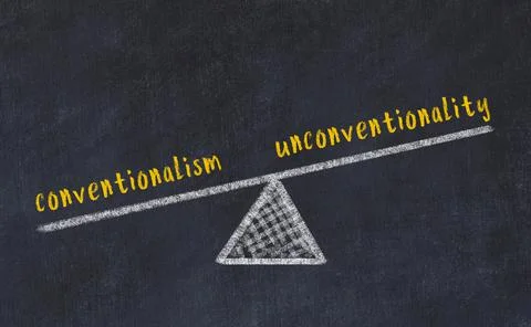 Concept of balance between conventionalism and unconventionality. Black chalb Stock Photos