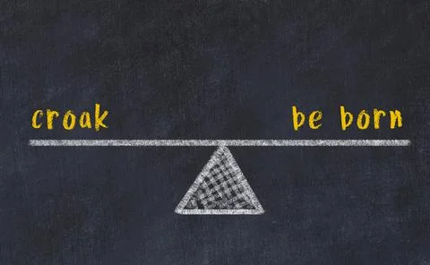 Concept of balance between croak and be born. Black chalboard with sketch of  Stock Photos