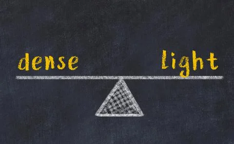 Concept of balance between dense and light. Black chalboard with sketch of sc Foto stock