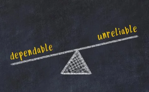 Concept of balance between dependable and unreliable. Black chalboard with sk 写真素材