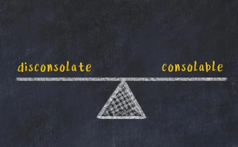 Concept of balance between disconsolate and consolable. Black chalboard with  Stock Photos