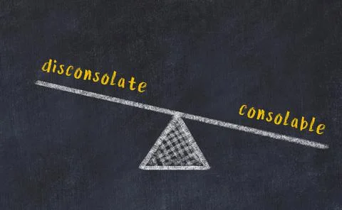 Concept of balance between disconsolate and consolable. Black chalboard with  Stock Photos