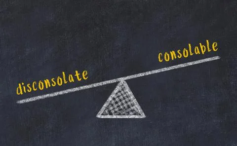 Concept of balance between disconsolate and consolable. Black chalboard with  Stock Photos