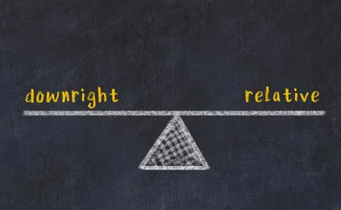 Concept of balance between downright and relative. Black chalboard with sketc Stock Illustration