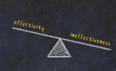Concept of balance between effectivity and ineffectiveness. Black chalboard w Foto stock