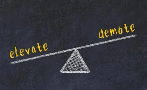 Concept of balance between elevate and demote. Black chalboard with sketch of Stock Illustration
