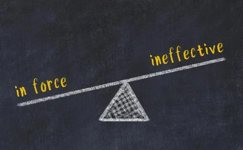 Concept of balance between in force and ineffective. Black chalboard with ske Stock Photos