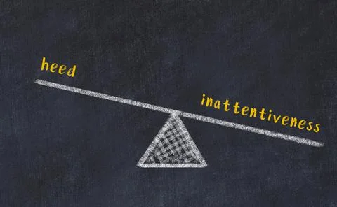 Concept of balance between heed and inattentiveness. Black chalboard with ske Stock Photos