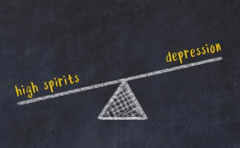 Concept of balance between high spirits and depression. Black chalboard with  Stock Photos
