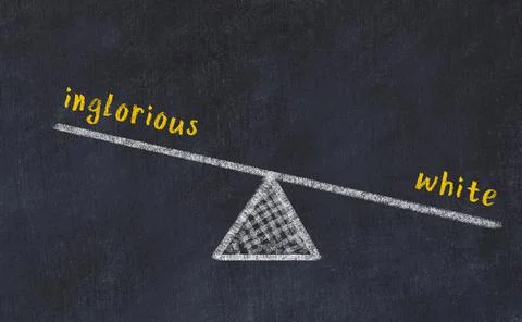Concept of balance between inglorious and white. Black chalboard with sketch  Foto stock