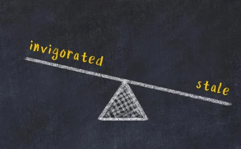 Concept of balance between invigorated and stale. Black chalboard with sketch Stock Photos