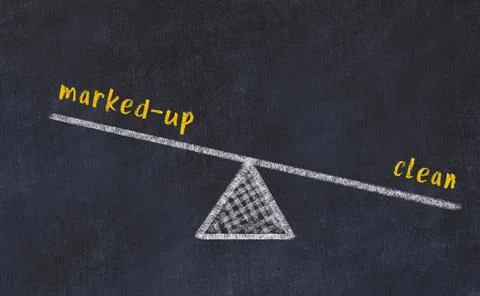 Concept of balance between marked-up and clean. Black chalboard with sketch o Foto stock