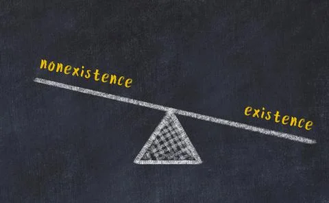 Concept of balance between nonexistence and existence. Black chalboard with s Stock Photos