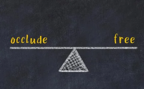 Concept of balance between occlude and free. Black chalboard with sketch of s Stock Photos