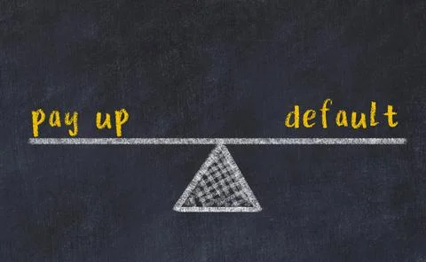 Concept of balance between pay up and default. Black chalboard with sketch of Stock Photos