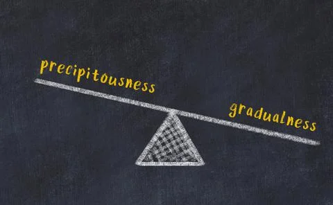 Concept of balance between precipitousness and gradualness. Black chalboard w Foto stock