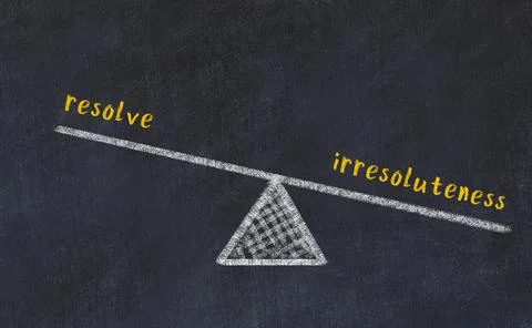 Concept of balance between resolve and irresoluteness. Black chalboard with s Stock Photos