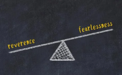 Concept of balance between reverence and fearlessness. Black chalboard with s Stock Photos