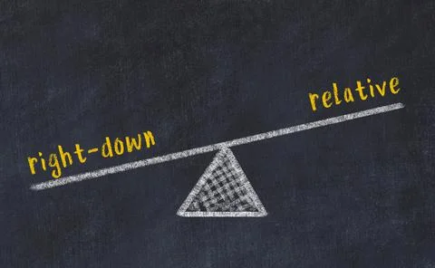 Concept of balance between right-down and relative. Black chalboard with sket Foto stock