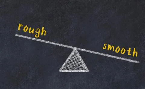 Concept of balance between rough and smooth. Black chalboard with sketch of s Foto stock