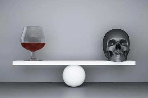 Concept of balance between the skull and alcohol Stock Illustration