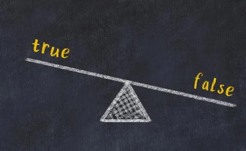 Concept of balance between true and false. Black chalboard with sketch of sca Stock Photos