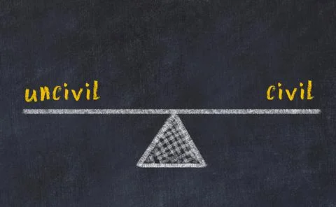 Concept of balance between uncivil and civil. Black chalboard with sketch of  Foto stock