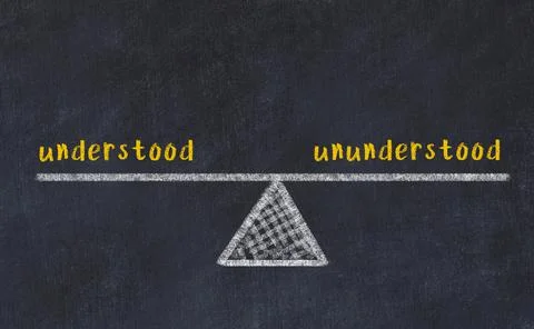 Concept of balance between understood and ununderstood. Black chalboard with  Stock Photos