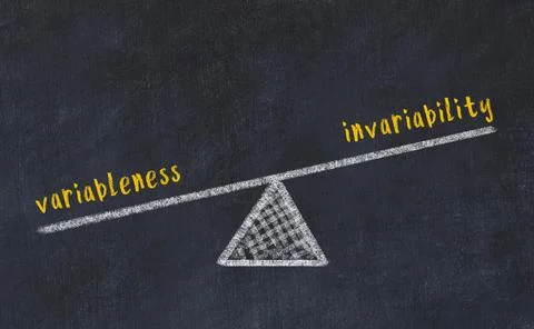 Concept of balance between variableness and invariability. Black chalboard wi Fotos de archivo