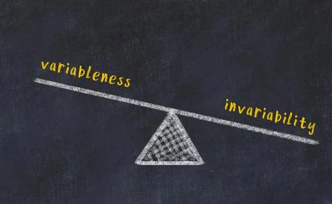 Concept of balance between variableness and invariability. Black chalboard wi Foto stock