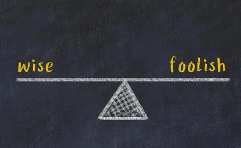 Concept of balance between wise and foolish. Black chalboard with sketch of s Stock Photos
