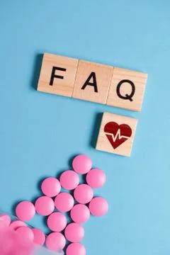 The concept of basic, general questions on medicines, pills for the heart. Pi Stock Photos