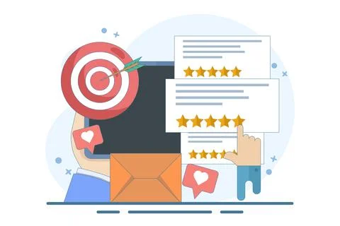 Concept of Best quality, Highest value, Online customer rating and reviews. Stock Illustration