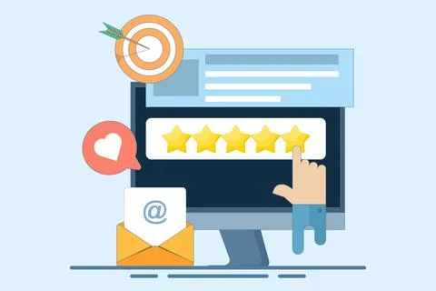 Concept of Best quality, Highest value, Online customer rating and reviews. Illustrazione stock