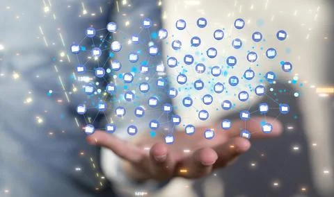 Concept of big data cloud -  digital 3d icons of connected files floating over a Foto stock