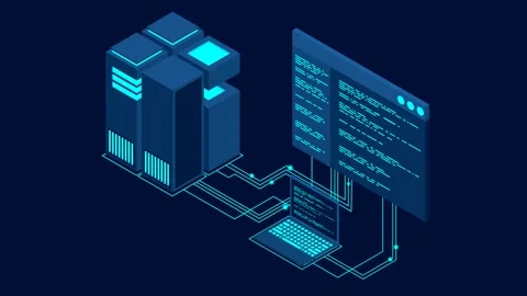Concept of big data processing center loopable concept. Isometric Data center Stock Footage 242851699