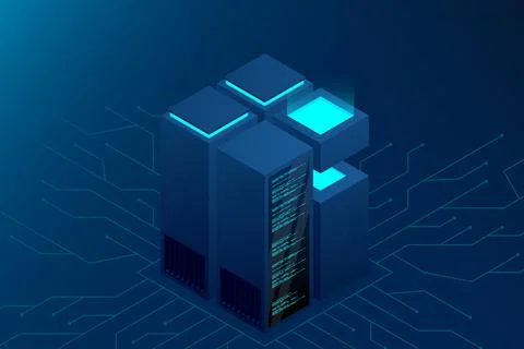 Concept of big data processing center. Isometric Data center. Isometric serve Stock Illustration