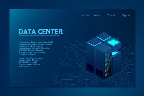 Concept of big data processing center. Isometric Data center. Isometric serve Stock Illustration