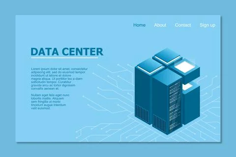 Concept of big data processing center. Isometric Data center. Isometric serve Stock Illustration